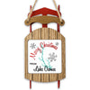 Red metal sled ornament with "Merry Christmas From Lake Oconee" on wooden insert.