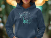 Navy blue hoodie with a compass and Lake Oroville, California map graphic.