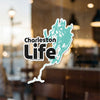 Charleston Life sticker with teal lake outline and copyright Lake Lodge Media LLC.