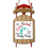 Wooden sled ornament with "Merry Christmas From Minong Flowage" text and Great Lakes map graphic.