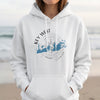White hoodie with "Key West Florida" text and compass and map design.