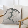 Lake Coeur d'Alene map with compass rose and "IDAHO" text on a pillow.