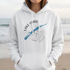 White hoodie with Lake Clark Alaska graphic and compass design.