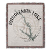 Woven blanket with map of Randleman Lake, North Carolina, and compass rose.
