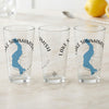 Three clear glasses feature a blue map of Lake Sammamish and compass design.