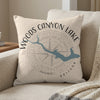 Woven pillow with Woods Canyon Lake Arizona map design and compass rose.