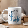 White mug with Medina Lake map and compass graphic, says "Medina Lake Texas".
