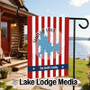 Shaver Lake California garden flag with red and white stripes and custom family name.