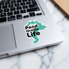 Teal map sticker with black text "Pend Oreille Life" on a laptop.
