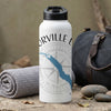 White water bottle with "Orrville Lake" text and a blue lake shape on compass.