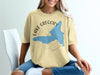 Light yellow t-shirt with "Lake Gregory California" and a blue lake map design.