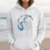 White hoodie with Lake Cecil M. Harden Indiana graphic and compass design.