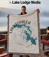 Woven blanket with Lake Eufaula, Oklahoma map and compass rose design.