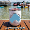 White insulated wine tumbler featuring a blue lake silhouette and text reading Little Turtle Lake Minnesota.