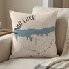 Pillow with "Enid Lake Mississippi" text and blue lake map outline over compass rose.