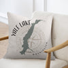 Pillow with Yale Lake map, compass, and "Washington" text.