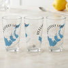 Three clear glasses with a blue map of Reelfoot Lake, Tennessee design.