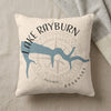 Pillow with "Lake Rayburn Arkansas" text, blue lake outline, and compass rose.