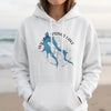 White hoodie with vintage Willow Springs Lake Arizona map and compass graphic.