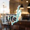Shuswap Life sticker with turquoise lake shape on glass