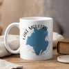White mug with "Lake Moultrie South Carolina" map design.