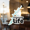 Chickamauga Lake Life sticker with a teal map outline and black text.