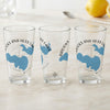 Three clear glasses featuring a compass and blue lake outline with "Brooks and Hess Lake" text.