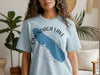 Light blue t-shirt with Onondaga Lake graphic and compass rose.