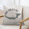 Pillow with Lake Crescent Washington map design on a compass rose.