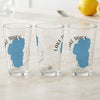 Three clear glasses feature the outline of Lake Tahoe and the words "Lake Tahoe Nevada".