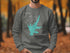 Gray sweatshirt with turquoise Lake Murray California graphic and compass design.