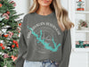 Dark grey crewneck sweatshirt with Sam Rayburn Reservoir map and compass graphic.