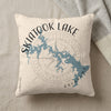 Cream pillow with blue Skiatook Lake map design and compass rose.