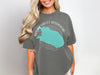 Gray t-shirt with Round Valley Reservoir New Jersey map and compass graphic.