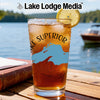 Glass with iced tea, lemon slice, and "Lake Superior" map graphic.