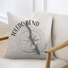 Pillow with Toledo Bend Louisiana map and compass design.