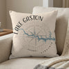 Pillow with Lake Gaston Virginia map and compass design.