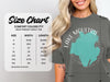 Comfort Colors 1717 heavyweight adult tee size chart with width and length measurements in inches.