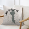 Pillow with Lake Dunmore, Vermont map and compass design.