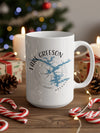 White mug with "Lake Greeson Arkansas" and a compass rose graphic.