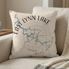 Pillow with "East Lynn Lake West Virginia" text and blue lake map design.
