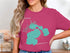 Pink t-shirt featuring a teal map of Floyd Lake with compass rose.