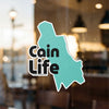 Teal sticker with "Cain Life" text and Lake Lodge Media LLC copyright.