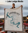 Woven throw blanket with Lake Granbury map design and fringe.