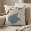 Timothy Lake Oregon map design on a decorative pillow with a compass graphic.