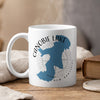 White mug with Canobie Lake map and compass design, reading "Canobie Lake New Hampshire."