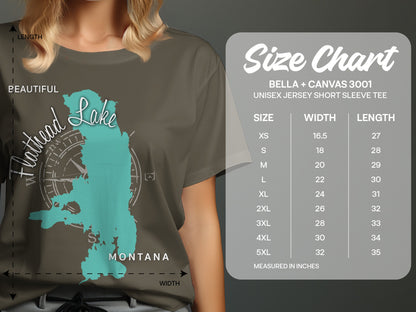 T-shirt size chart for Bella + Canvas 3001 unisex short sleeve tee.