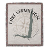 Lake Vermilion Minnesota map woven blanket with compass rose and fringe.