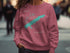 Pink sweatshirt featuring a turquoise outline of Sardis Lake, Mississippi, and a compass rose.