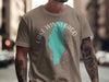 T-shirt with Lake Winnebago, Wisconsin outline map and compass design.
